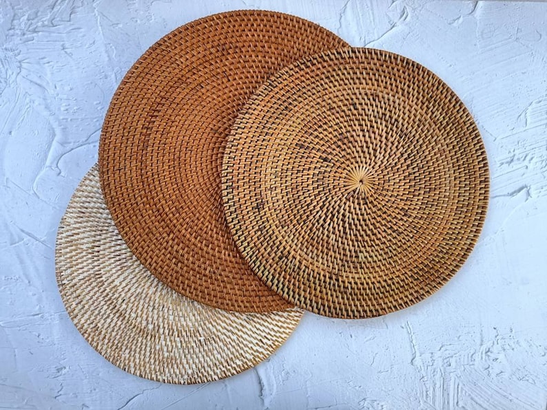 Handcrafted Round Rattan Placemats, Rattan Coaster, Straw Serving Placemats, Farmhouse Decoration, Boho Table Decor image 1