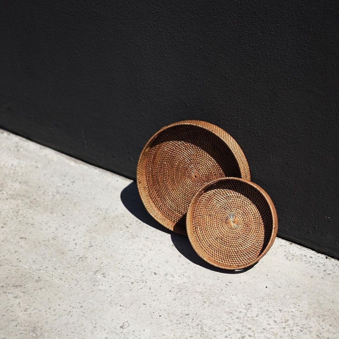 Handcrafted Dark Brown Rattan Tray with Handle, handmade in Indonesia — product view 1