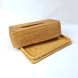 Caja de pañuelos de papel de ratán con tapa inferior, decoración boho