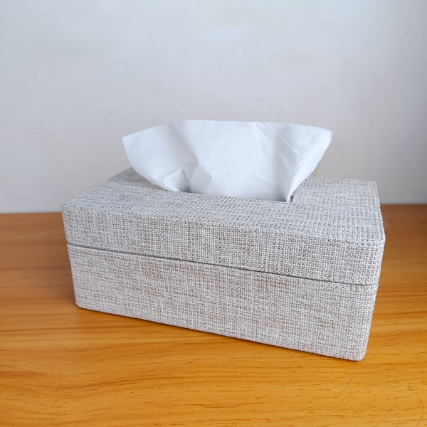 Grey Jute Tissue Box Cover, Natural Boho Tissue Box for Table Decor