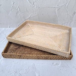 Rechthoekig rotan spablad zonder handvat, dienblad in vintage stijl, boho-kamerdecoratie