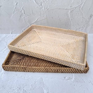 Non Handle Rectangular Rattan Spa Tray, Vintage Style Tray, Boho Room Decoration