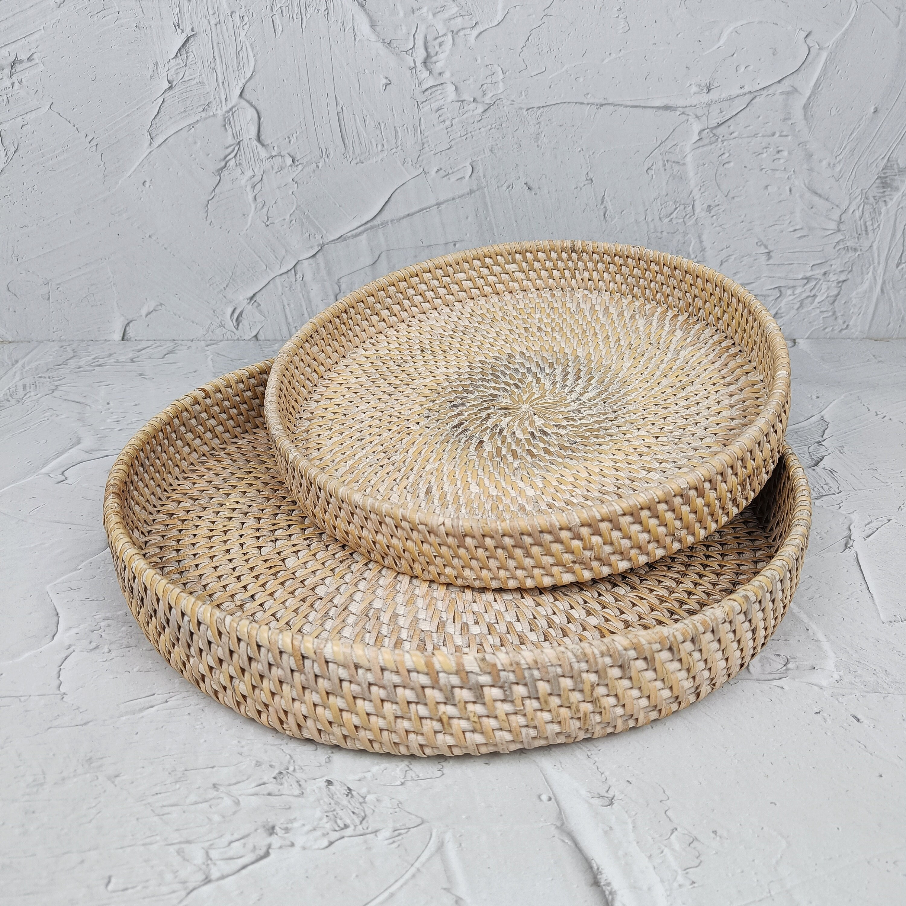 White Woven Rattan Tray, handmade in Indonesia — product view 1