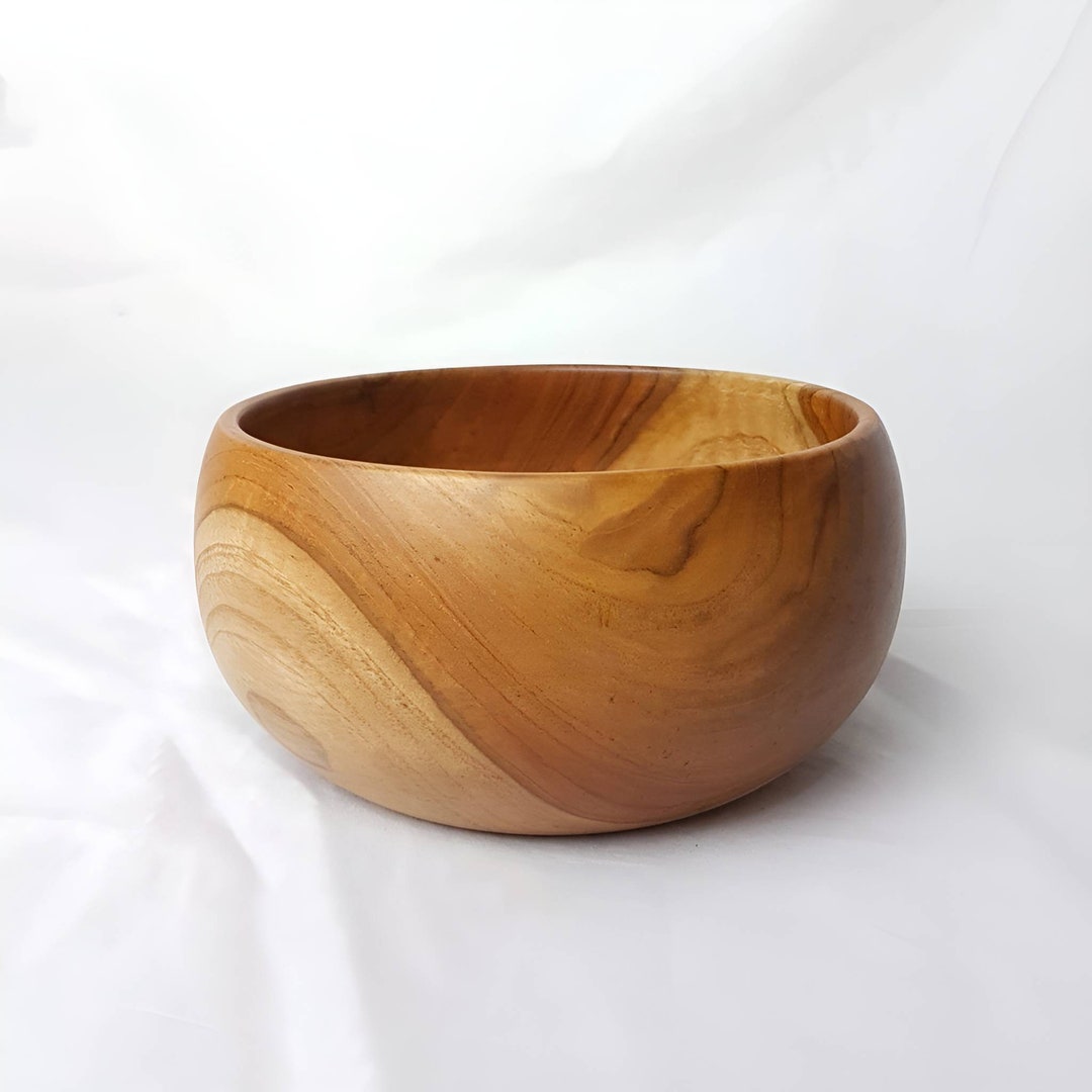 Wooden Bowl, Teak Wood Salad Bowl, Ramen Bowl, Dining Room Table