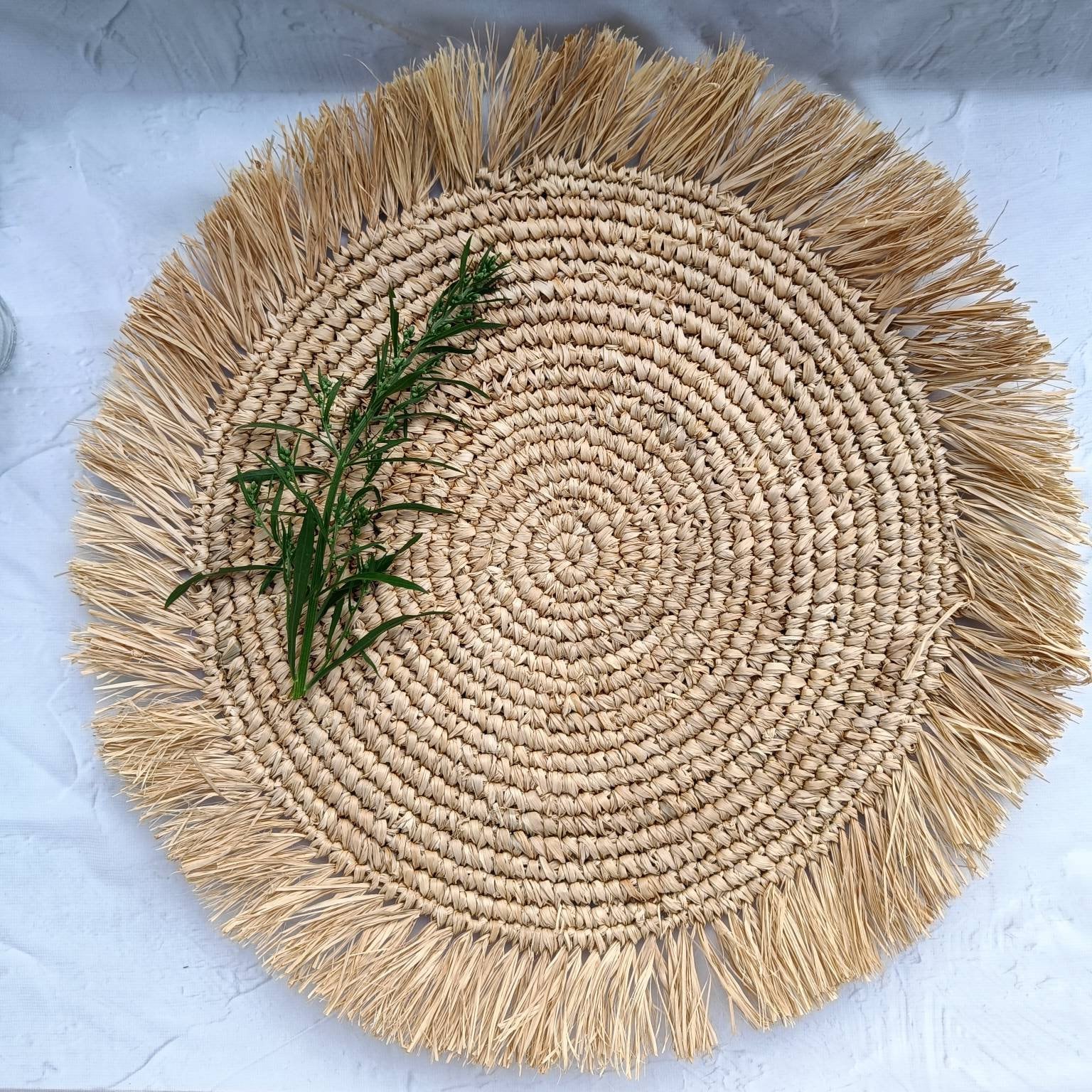 Boho Natural Round Placemats Set, handmade in Indonesia — product view 1