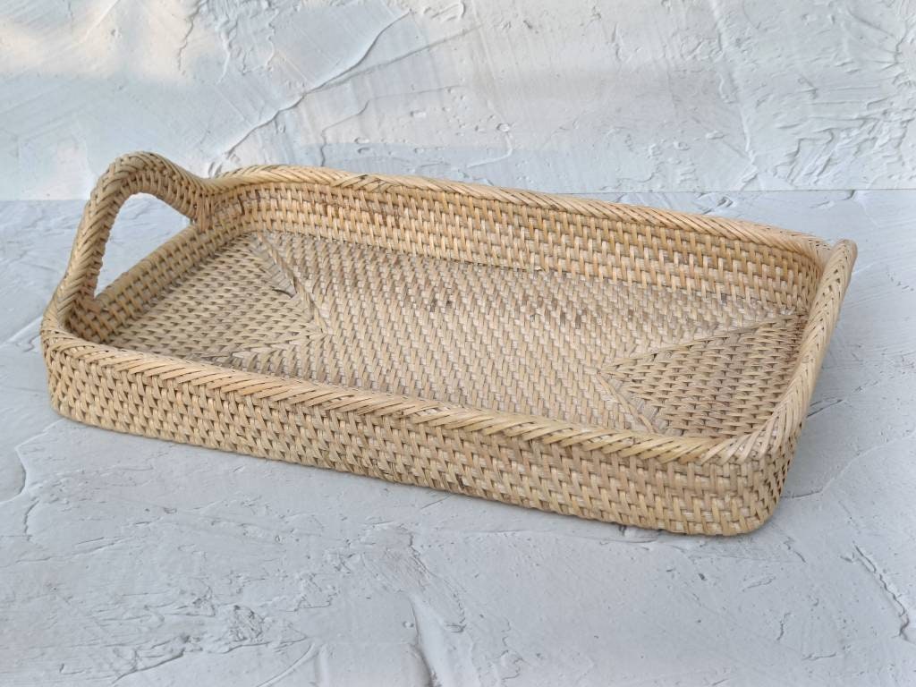 Handcrafted White Rattan Serving Tray, handmade in Indonesia — product view 1