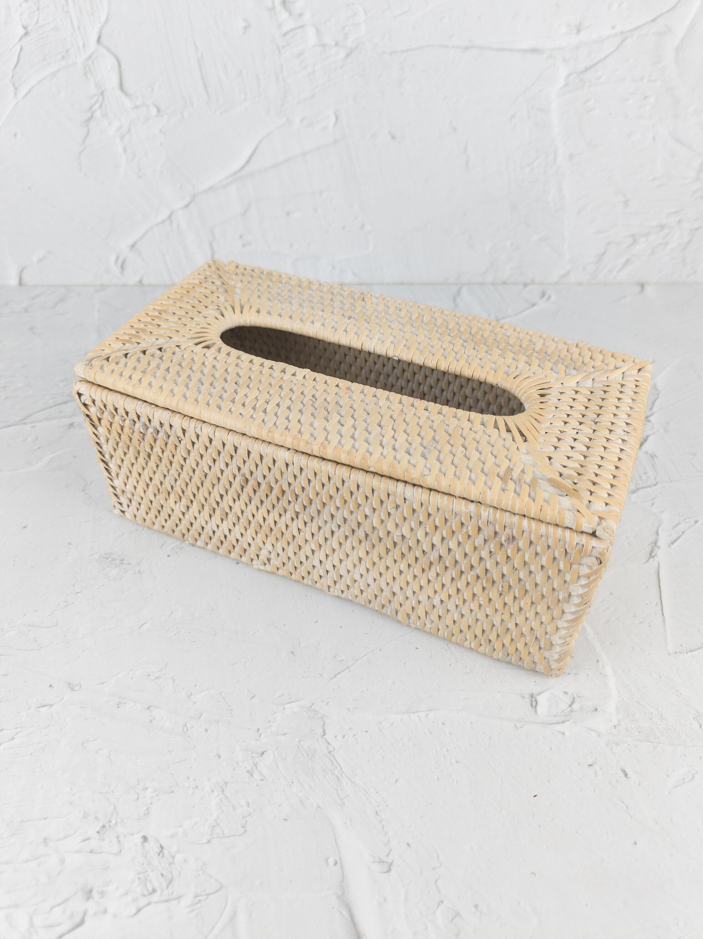 Handmade Whitewash Rattan Tissue Box Cover, handmade in Indonesia — product view 1