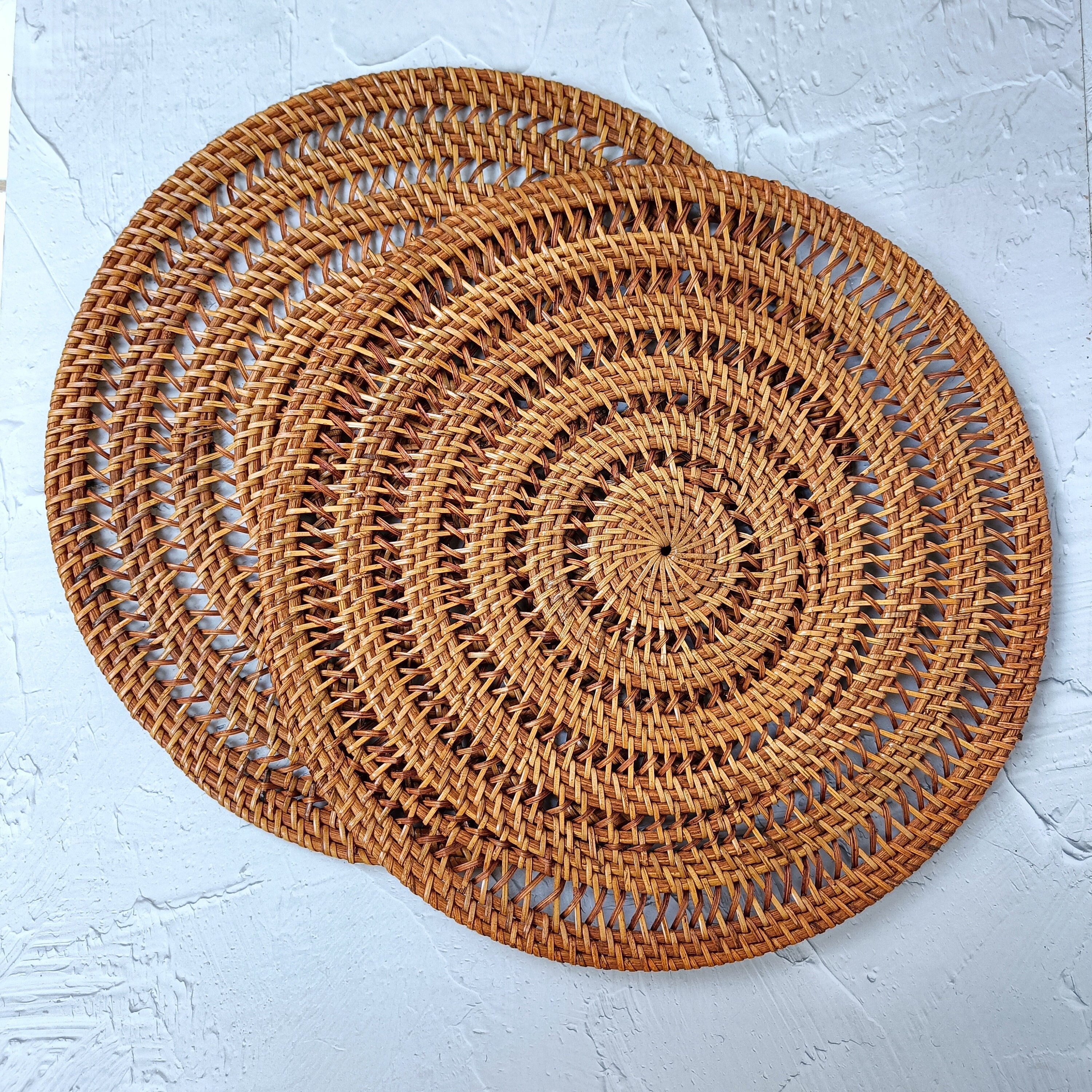 Honey Brown Spiral Rattan Placemats, handmade in Indonesia — product view 1