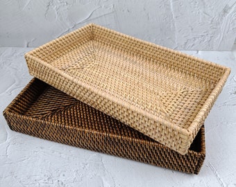 No Handle Rectangular Rattan Woven Tray With Natural Color, Bread Basket Storage, Fruit Basket Rectangular, Dry Fruit Platter Tray