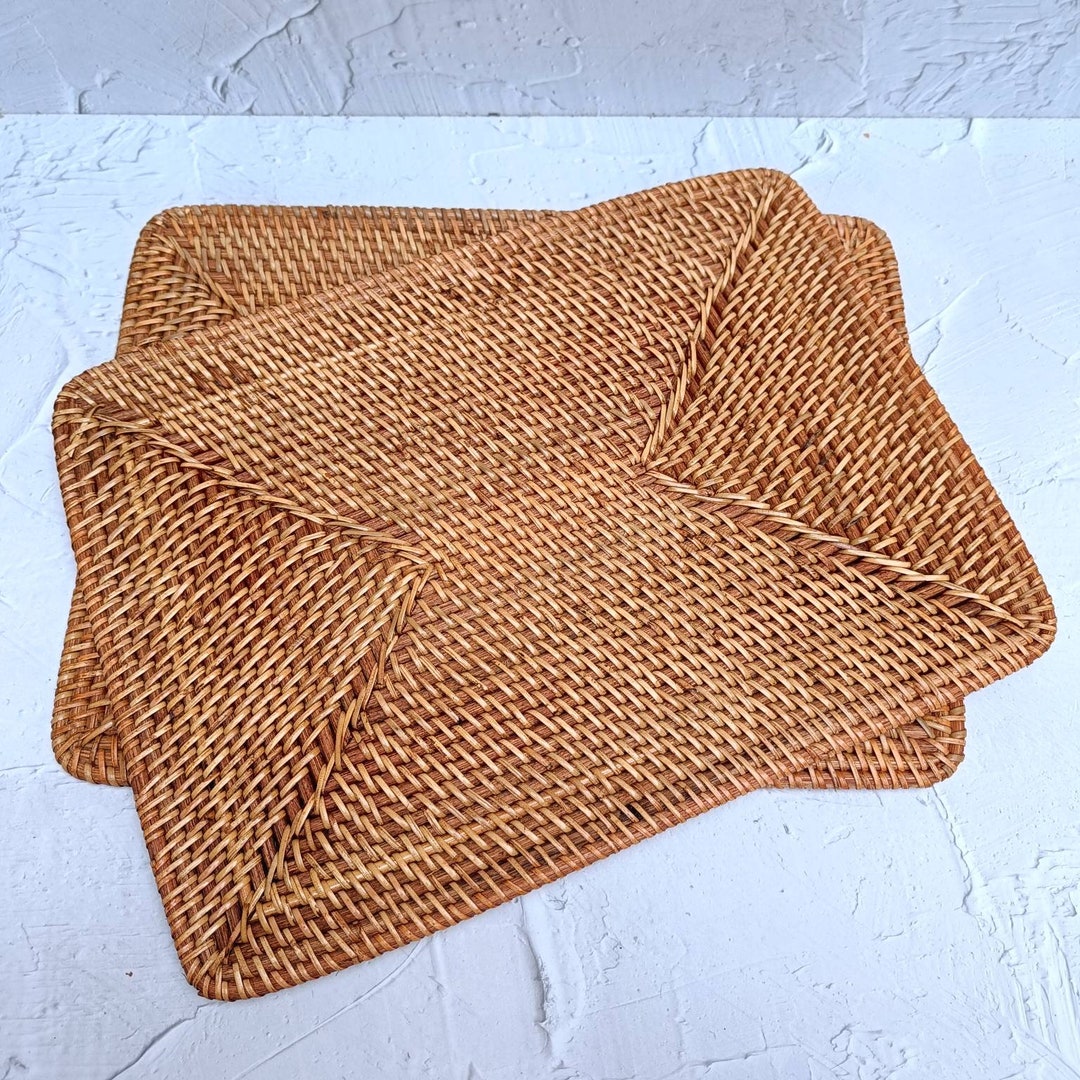 Set of 4 Rectangular Rattan Placemats, Farmhouse Decoration, Boho Table Decor Etsy