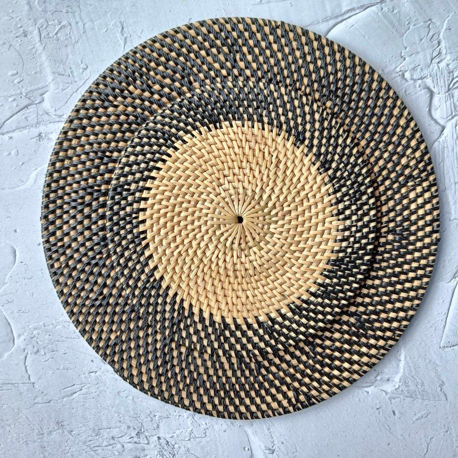 Two Tone Wicker Round Rattan Placemats, handmade in Indonesia — product view 1