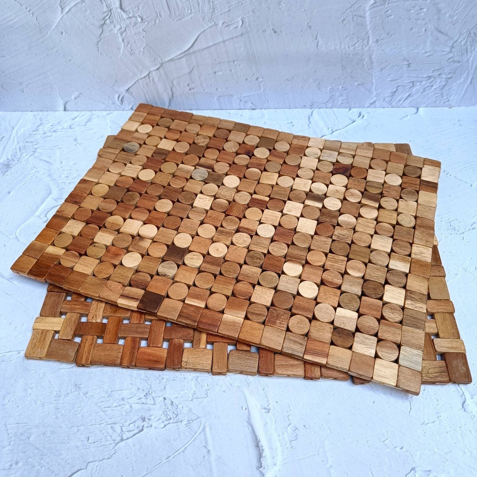 Natural Acacia Wood Rectangular Placemat (Unfolded), handmade in Indonesia — product view 1
