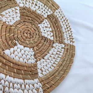 Natural Weave Two Tone Mendong Placemats With Unique Pattern, Handwoven Boho Hanging Wall Decoration, Placemat Table Setting