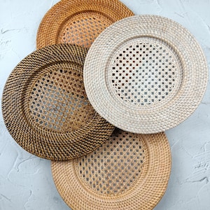 Set of 3 Rattan Charger Plates, Decorative Plate Set for Table Decor, Wedding Centerpieces and Decoration