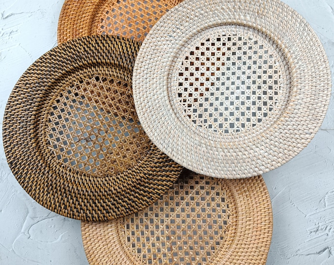 Handmade Rattan Charger Plates, Set of 3, Table Decor