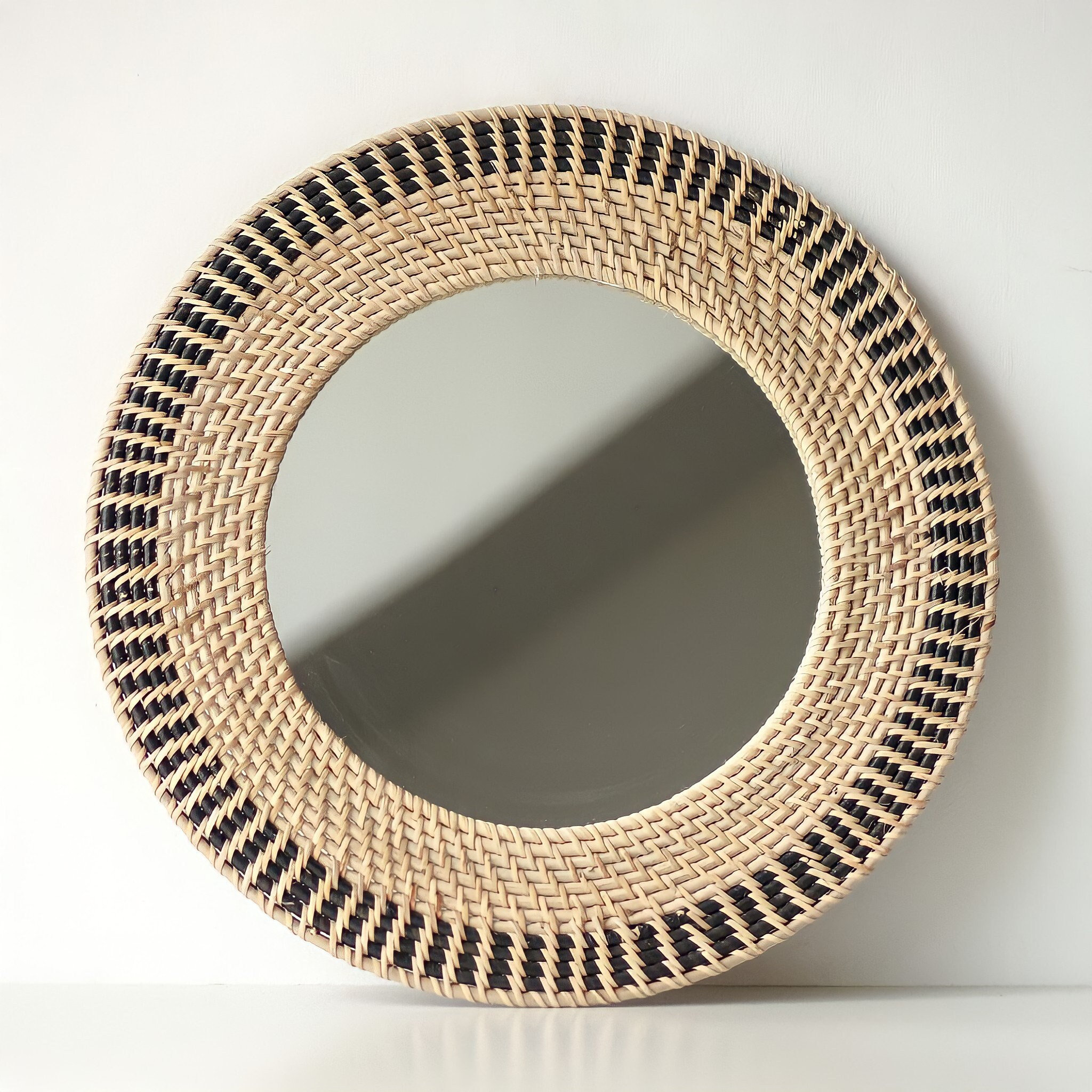 Dual Tone Round Rattan Mirror, handmade in Indonesia — product view 1