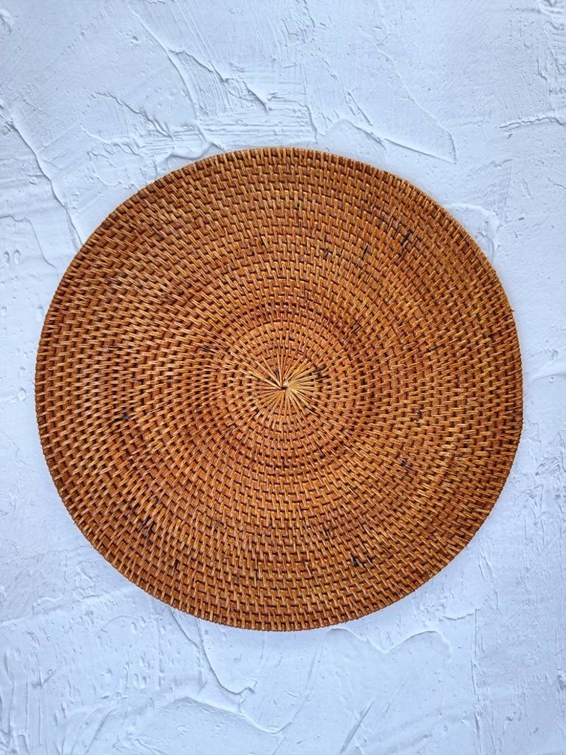 Handcrafted Round Rattan Placemats, Rattan Coaster, Straw Serving Placemats, Farmhouse Decoration, Boho Table Decor image 2