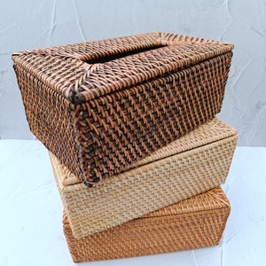 Handmade Rattan Tissue Box Cover - 3 Colors Option
