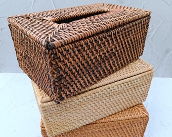 Handmade Rattan Tissue Box Cover - 3 Colors Option