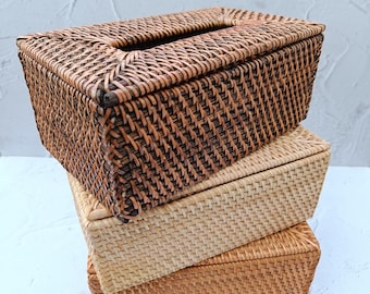 Handmade Rattan Tissue Box Cover - 3 Colors Option