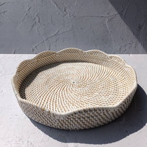 Wavy Decor Rattan Tray, Round Saucer Tray, Circular Tray, Perfume Tray, Bohemian Tray for Table Decor