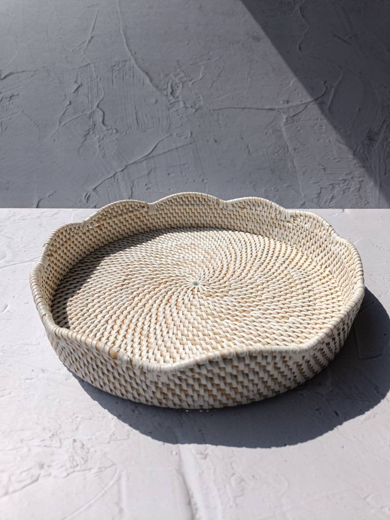 Handmade White Rattan Wavy Tray, handmade in Indonesia — product view 1