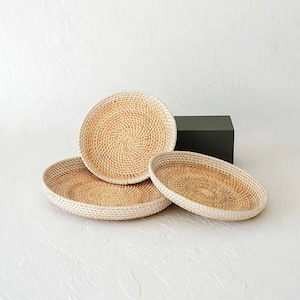 Two Tone Woven Round Rattan Tray, Perfume tray, Coffee Table Tray, Wicker Round Plate