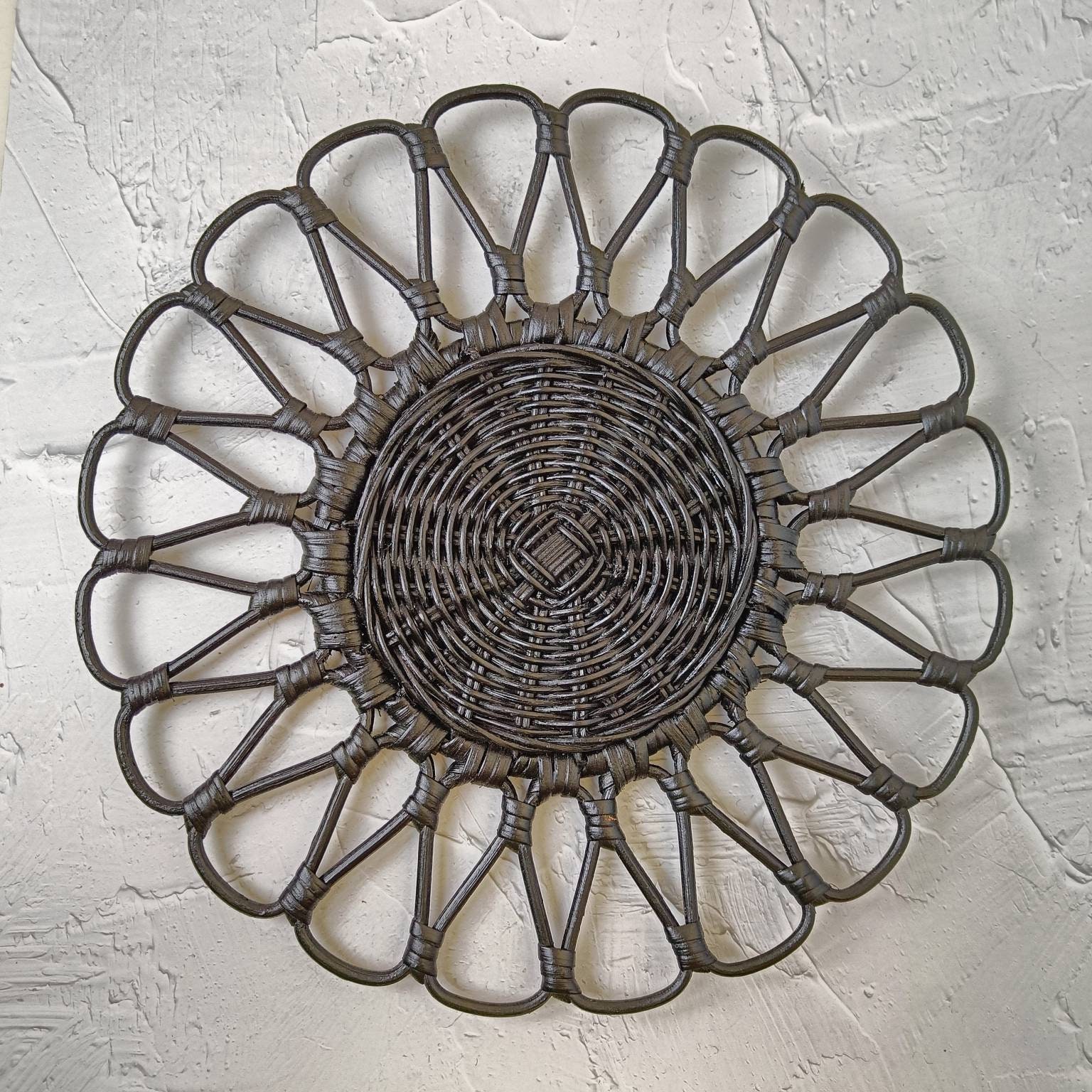 Black Flower Rattan Placemat, handmade in Indonesia — product view 1