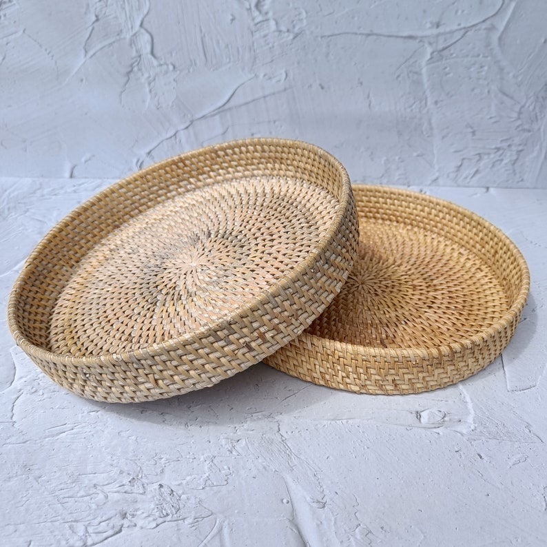 White Woven Round Rattan Tray Coffee Table Tray Round Boho Etsy