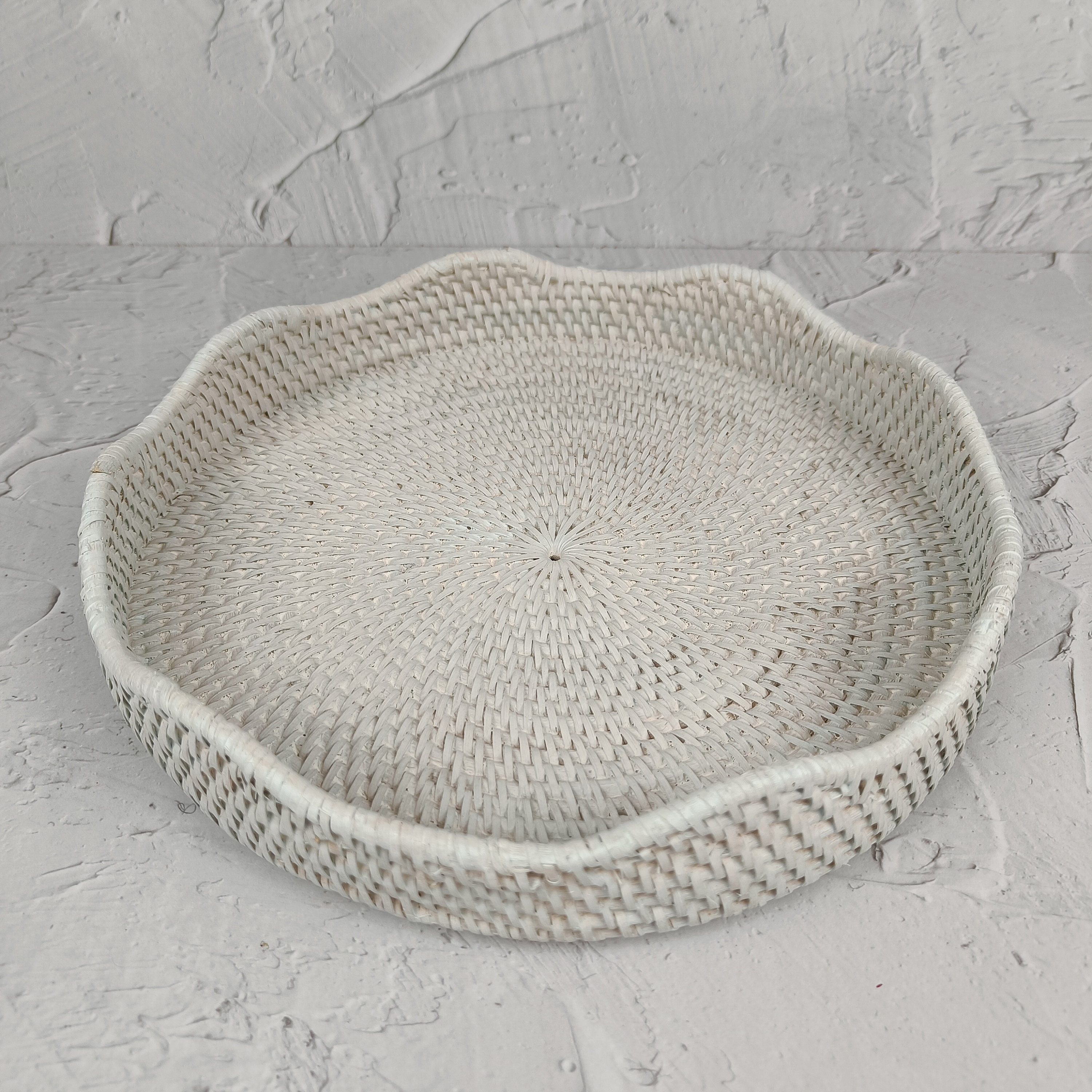 RAYA Whitewash Wavy Decorative Rattan Tray, handmade in Indonesia — product view 1