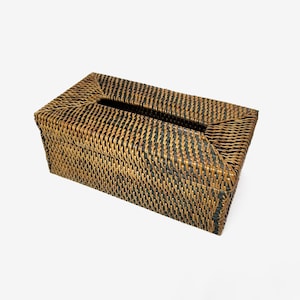Vintage Style Black Rattan Tissue Box, Boho Table Decoration