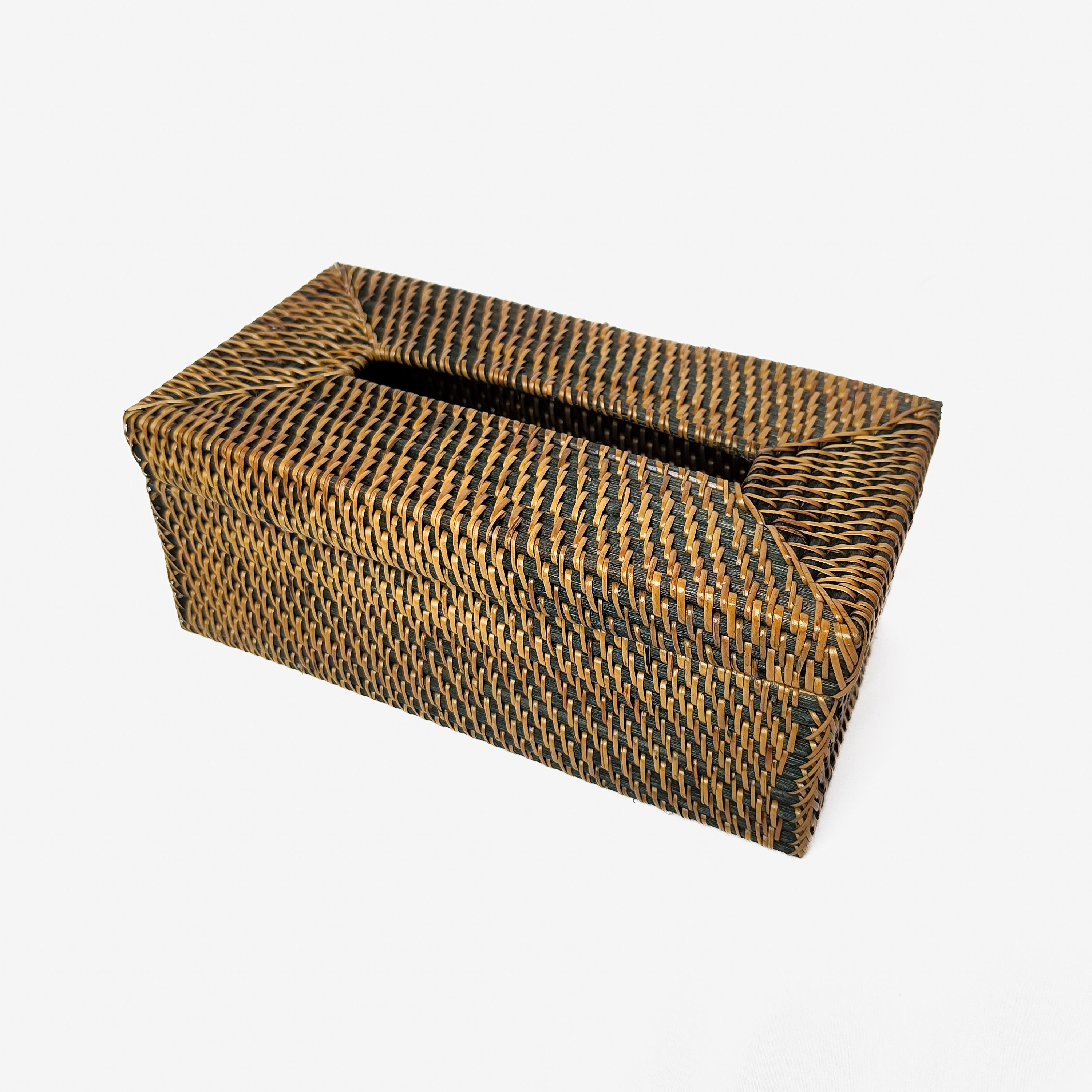 Vintage Style Black Rattan Tissue Box, handmade in Indonesia — product view 1
