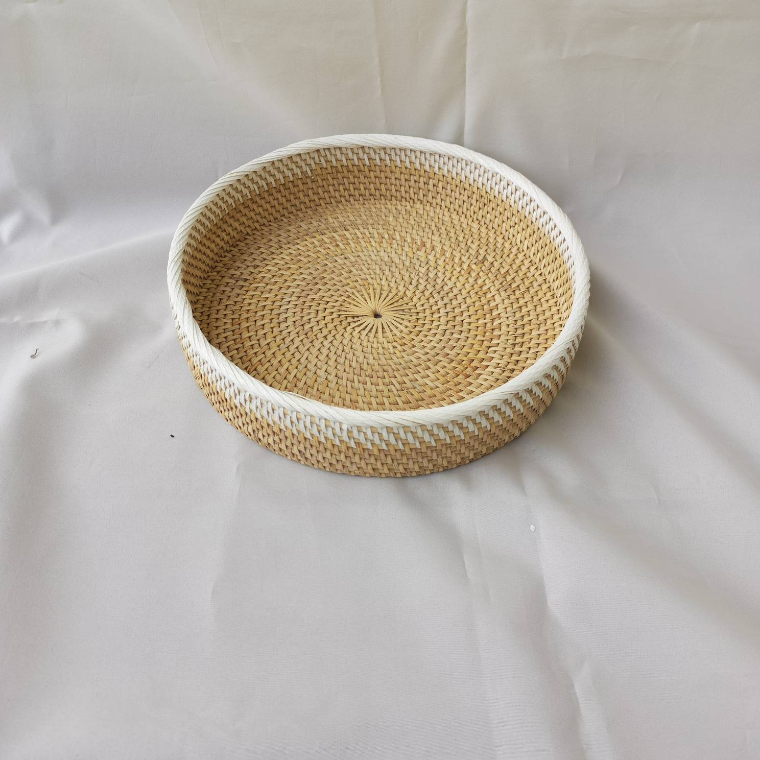 Two-Tone Beige and White Rattan Tray, handmade in Indonesia — product view 1