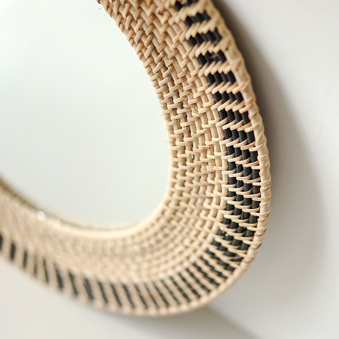 Dual Tone Round Rattan Mirror Boho Natural Wall Decor - Etsy