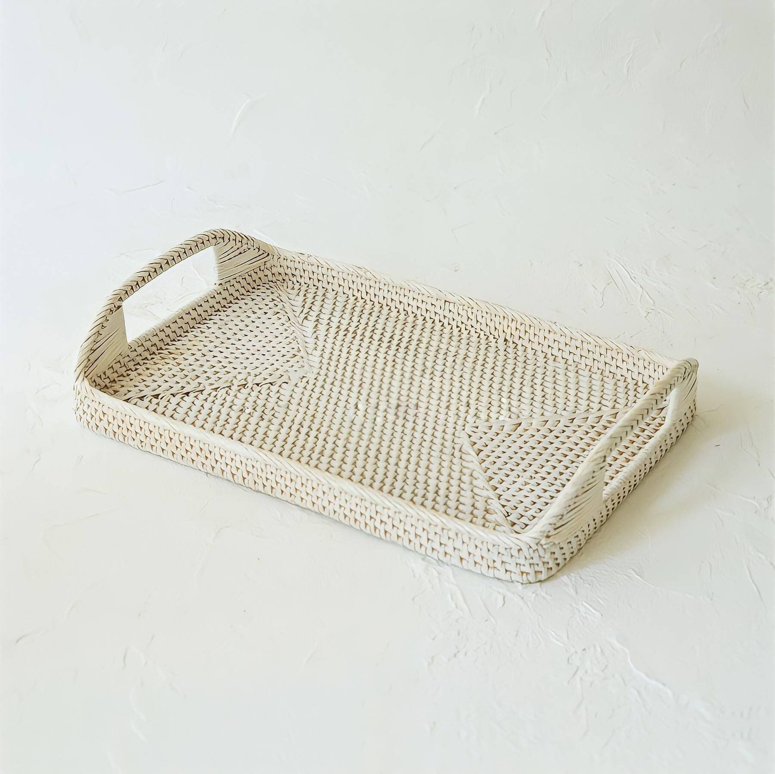 White Woven Rectangle Rattan Tray Decorative trays Coffe Etsy