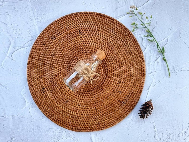 Handcrafted Round Rattan Placemats, Rattan Coaster, Straw Serving Placemats, Farmhouse Decoration, Boho Table Decor image 3