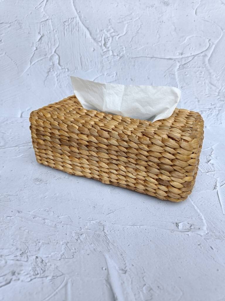 Handwoven Water Hyacinth Rectangular Tissue Box, handmade in Indonesia — product view 1