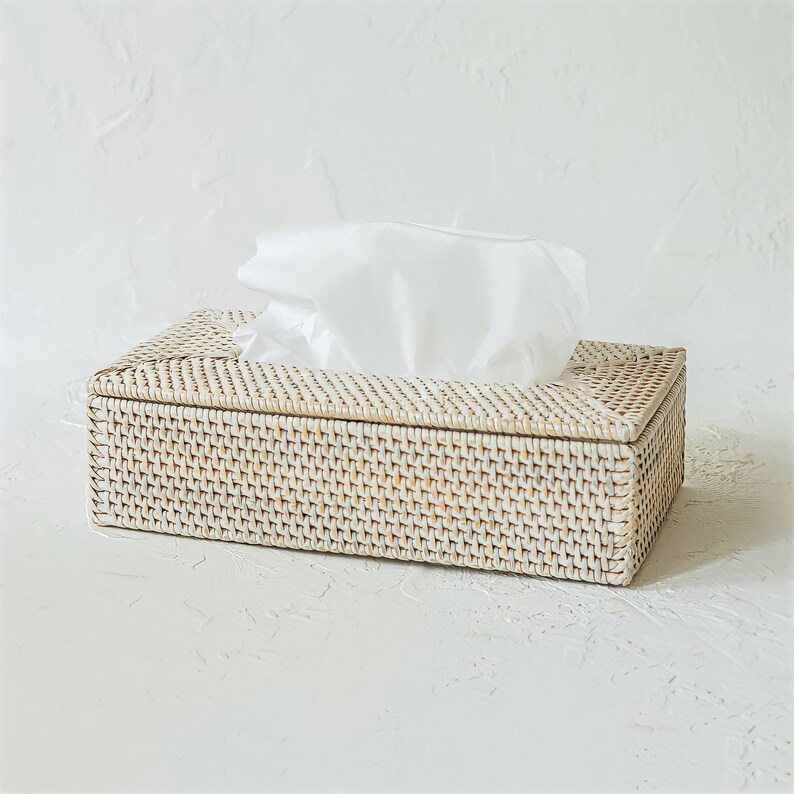 Handmade White Rattan Tissue Box Cover Rectangular Wicker Etsy