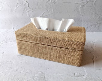 Handmade Jute Tissue Box Cover, Natural Boho Tissue Box for Table Decor