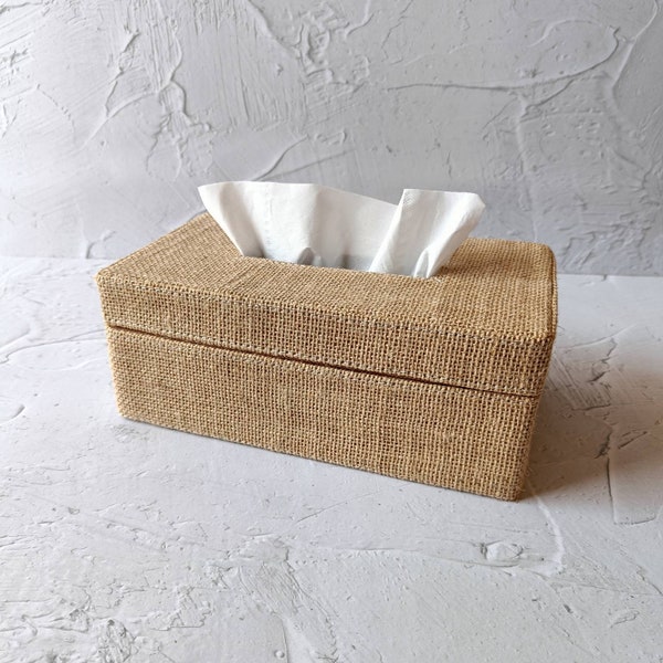 Cubierta de caja de tejido de yute hecha a mano, caja de tejido boho natural para decoración de mesa