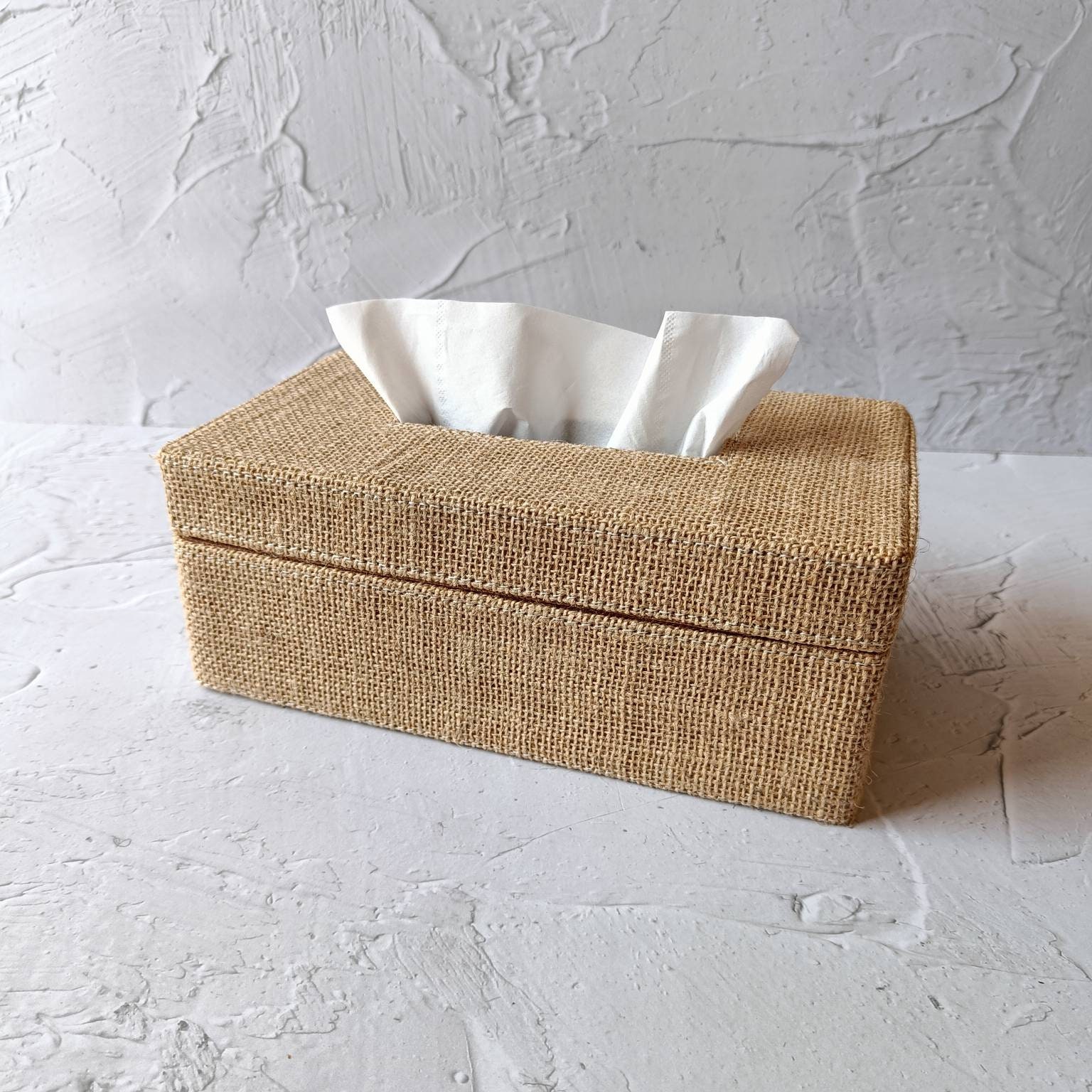 Handmade Jute Tissue Box Cover, Natural Boho Tissue Box for Table Decor 