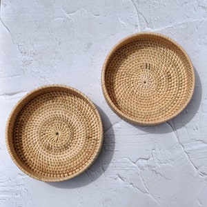 Small Natural Round Rattan Tray, Plaited Decorative Tray