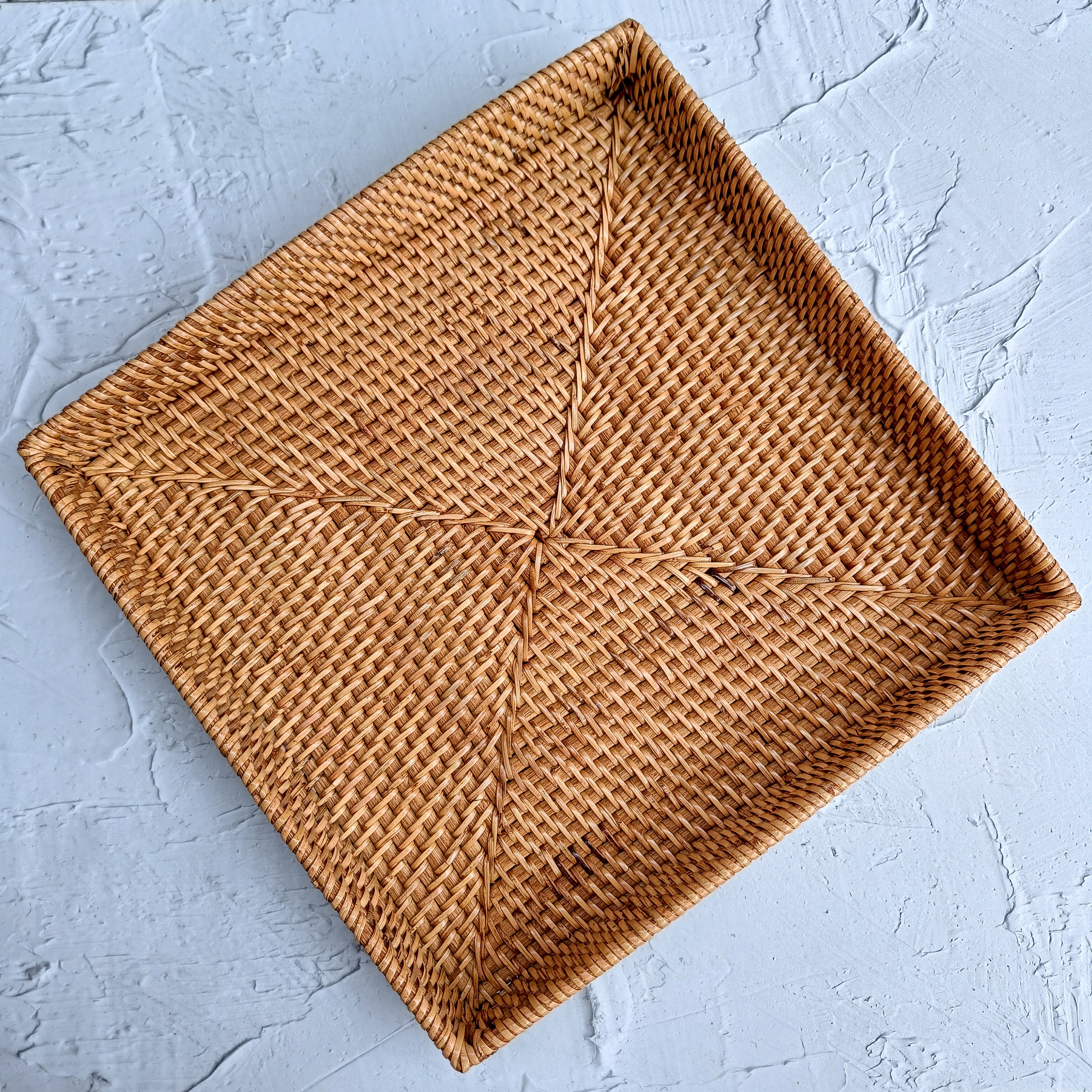 Handwoven Honey Brown Rattan Square Tray, handmade in Indonesia — product view 1