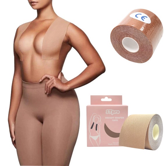 2 Rolls Boob Tape, Black And Skin Color Self Adhesive Push Up