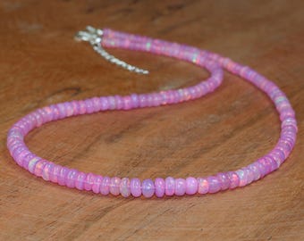 Genuine Purple Opal Beaded Necklace, Multi fire Ethiopian Opal Beads Dainty Necklace, Birthstone Necklace for Women, Delicate Gift for Her