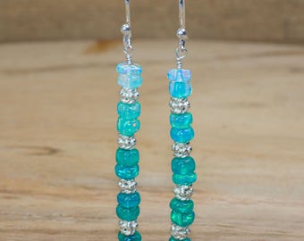 Green Opal Smooth Beaded Earring, Ethiopian Opal Beads Cluster Earring, Opal Handmade Dangle Earrings, Opal Drop Earring, Birthstone Jewelry