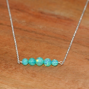 Genuine Green Opal Five Gemstone Bar Necklace, Natural Ethiopian Opal Chain Necklace, Delicate Jewelry for Women, Birthstone Gift for Her