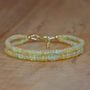 Yellow Fire Opal Beaded Two Strand Bracelet, Natural Multifire Opal Gemstone Beaded Bracelet, Birthstone Bracelet, Opal Handmade Jewelry