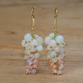 Multi Fire Round White Opal Beads Earring, Natural Opal Beaded Cluster Earring, Opal Dangle Earrings for Women, Handmade Earrings Gift