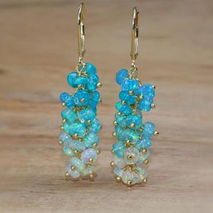 Ethiopian Paraiba Opal Beads Earring, Natural Opal Beads Cluster Earring, Fire Opal Dangle and Drop Earrings for Women, October Birthstone